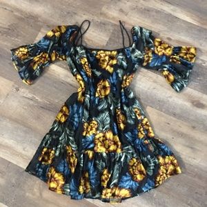 Open Shoulder Velvet Floral Mini Dress